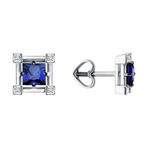 Серьги из белого золота Diamant с бриллиантом и сапфиром 52-222-01717-2 фото