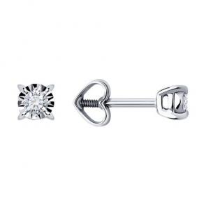 Серьги из белого золота Diamant с бриллиантом 52-222-01752-2 фото