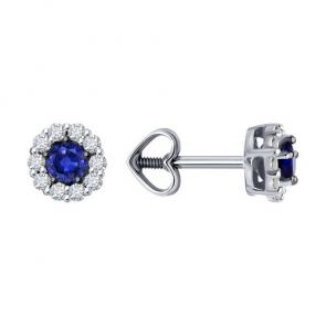 Серьги из белого золота Diamant с бриллиантом и сапфиром 52-222-01768-4 фото