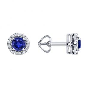 Серьги из белого золота Diamant с бриллиантом и сапфиром 52-222-01772-4 фото