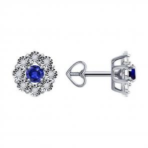 Серьги из белого золота Diamant с бриллиантом и сапфиром 52-222-01776-4 фото