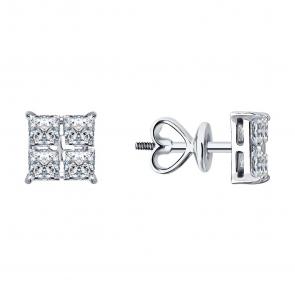 Серьги из белого золота Diamant с рубином и бриллиантом выращенным 52-222-02593-1 фото