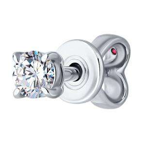 Одиночная серьга из белого золота Diamant с выращенным бриллиантом и рубином 52-227-02488-1 фото
