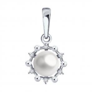 Подвеска из белого золота Diamant с бриллиантом и жемчугом 52-230-02099-1 фото