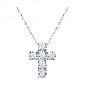 Колье Крест из белого золота Diamant с бриллиантом выращенным и рубином 52-270-02405-1 фото