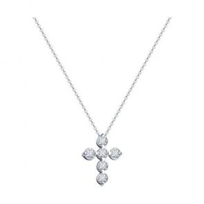 Колье Крест из белого золота Diamant с выращенным бриллиантом и рубином 52-270-02530-1 фото