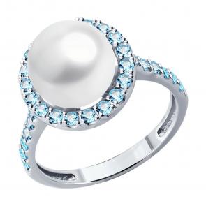 Кольцо из белого золота Diamant с топазом и жемчугом 52-310-02823-1 фото