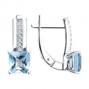 Серьги из белого золота Diamant с топазом и фианитом 52-320-01729-1 фото