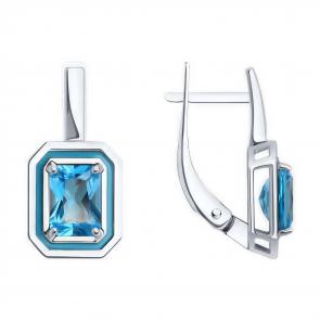 Серьги из белого золота Diamant с топазом и эмалью 52-320-02450-1 фото