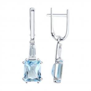 Серьги из белого золота Diamant с топазом и фианитом 52-321-02433-1 фото