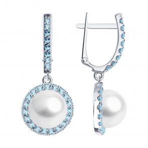Серьги из белого золота Diamant с топазом и жемчугом 52-321-02823-1 фото
