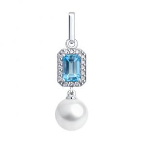 Подвеска из белого золота Diamant с топазом, фианитом и жемчугом 52-330-02791-1 фото