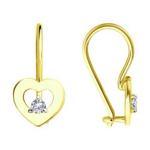 Серьги из лимонного золота Diamant с фианитом 53-120-02252-1 фото