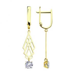 Серьги из лимонного золота Diamant с фианитом 53-121-01558-1 фото