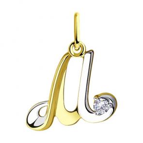 Подвеска-буква М из лимонного золота Diamant с фианитом 53-130-00530-1 фото