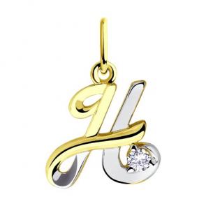 Подвеска-буква Н из лимонного золота Diamant с фианитом 53-130-00553-1 фото