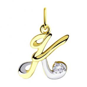 Подвеска-буква К из лимонного золота Diamant с фианитом 53-130-00561-1 фото