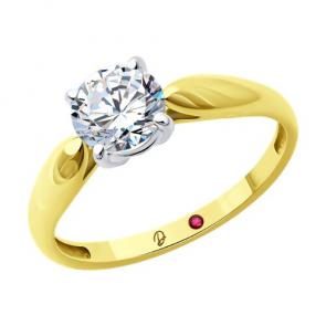 Кольцо из лимонного золота Diamant с рубином и бриллиантом выращенным 53-210-02369-1 фото