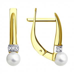 Серьги из лимонного золота Diamant с бриллиантом и жемчугом 53-220-01828-1 фото