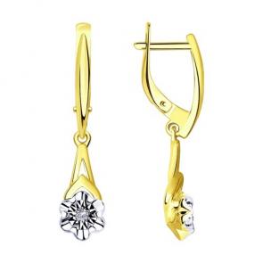 Серьги из лимонного золота Diamant с бриллиантом 53-221-00022-1 фото