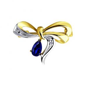 Брошь из лимонного золота Diamant с бриллиантом и сапфировым корундом 53-240-00239-1 фото