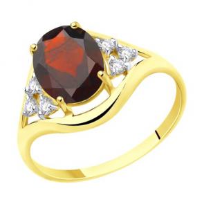 Кольцо из лимонного золота Diamant с фианитом и гранатом 53-310-00275-2 фото