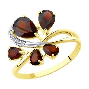 Кольцо из лимонного золота Diamant с фианитом и гранатом 53-310-00351-1 фото