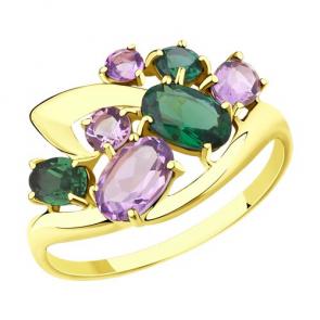 Кольцо из лимонного золота Diamant с ситаллом цвета Турмалин и аметистом 53-310-00392-1 фото
