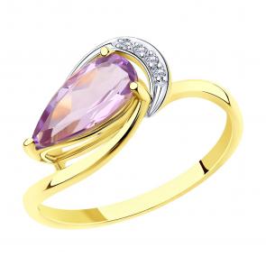 Кольцо из лимонного золота Diamant с фианитом и аметистом 53-310-00620-2 фото