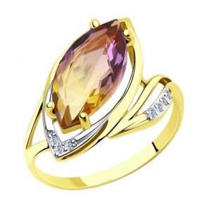Кольцо из лимонного золота Diamant с ситаллом цвета Аметрин и фианитом 53-310-00890-2 фото