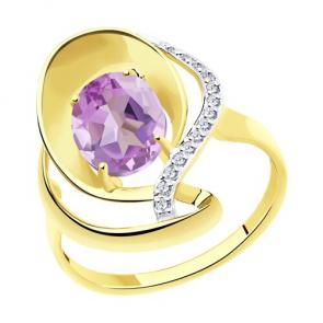 Кольцо из лимонного золота Diamant с фианитом и аметистом 53-310-00927-1 фото