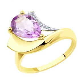 Кольцо из лимонного золота Diamant с фианитом и аметистом 53-310-00928-2 фото