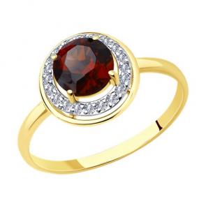Кольцо из лимонного золота Diamant с фианитом и гранатом 53-310-01426-1 фото