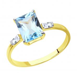 Золотое кольцо SOKOLOV с топазом и фианитом 53-310-01552-1 фото