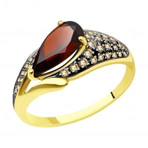 Кольцо из лимонного золота Diamant с фианитом и гранатом 53-310-01556-1 фото