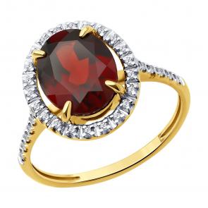 Кольцо из лимонного золота Diamant с фианитом и гранатом 53-310-02442-2 фото