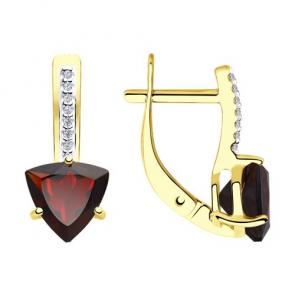 Серьги из лимонного золота Diamant с фианитом и гранатом 53-320-00291-2 фото
