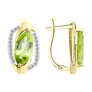 Серьги из лимонного золота Diamant с фианитом и хризолитом 53-320-00659-1 фото