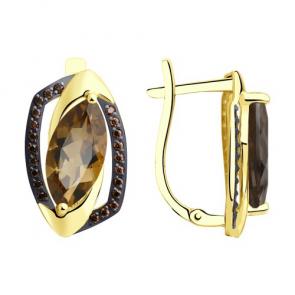 Серьги из лимонного золота Diamant с фианитом и раухтопазом 53-320-00659-2 фото