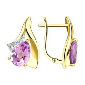 Серьги из лимонного золота Diamant с фианитом и аметистом 53-320-00928-2 фото