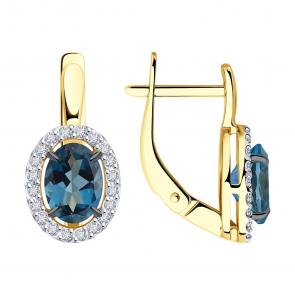 Золотые серьги SOKOLOV с фианитом и Лондон топазом 53-320-02049-2 фото