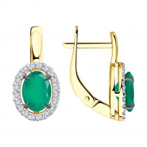 Серьги из лимонного золота Diamant с фианитом и агатом 53-320-02049-6 фото