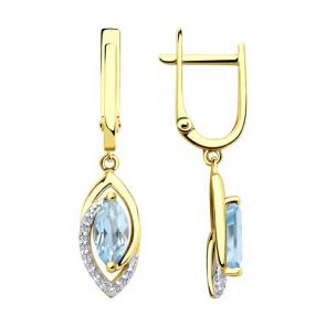 Серьги из лимонного золота Diamant с топазом и фианитом 53-321-00241-4 фото
