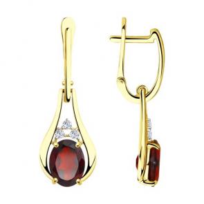 Серьги из лимонного золота Diamant с фианитом и гранатом 53-321-00275-2 фото