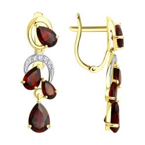 Серьги из лимонного золота Diamant с фианитом и гранатом 53-321-00351-1 фото