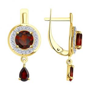 Серьги из лимонного золота Diamant с фианитом и гранатом 53-321-01426-1 фото