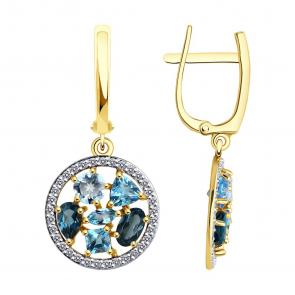 Золотые серьги SOKOLOV с топазом, фианитом и Лондон топазом 53-321-02388-1 фото