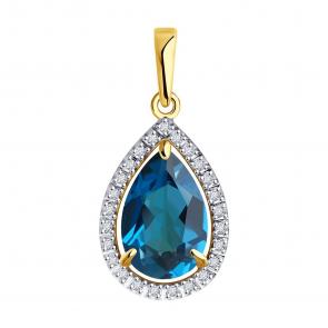 Золотая подвеска SOKOLOV с фианитом и Лондон топазом 53-330-02439-2 фото