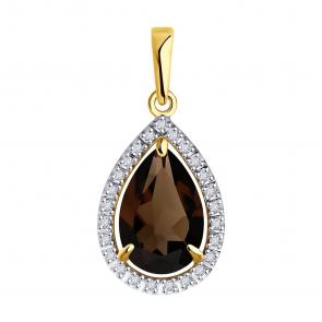 Золотая подвеска SOKOLOV с фианитом и раухтопазом 53-330-02439-3 фото