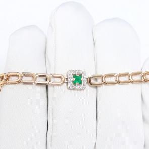 Золотой браслет АЛЬКОР с бриллиантом и изумрудом 56868-101 фото
